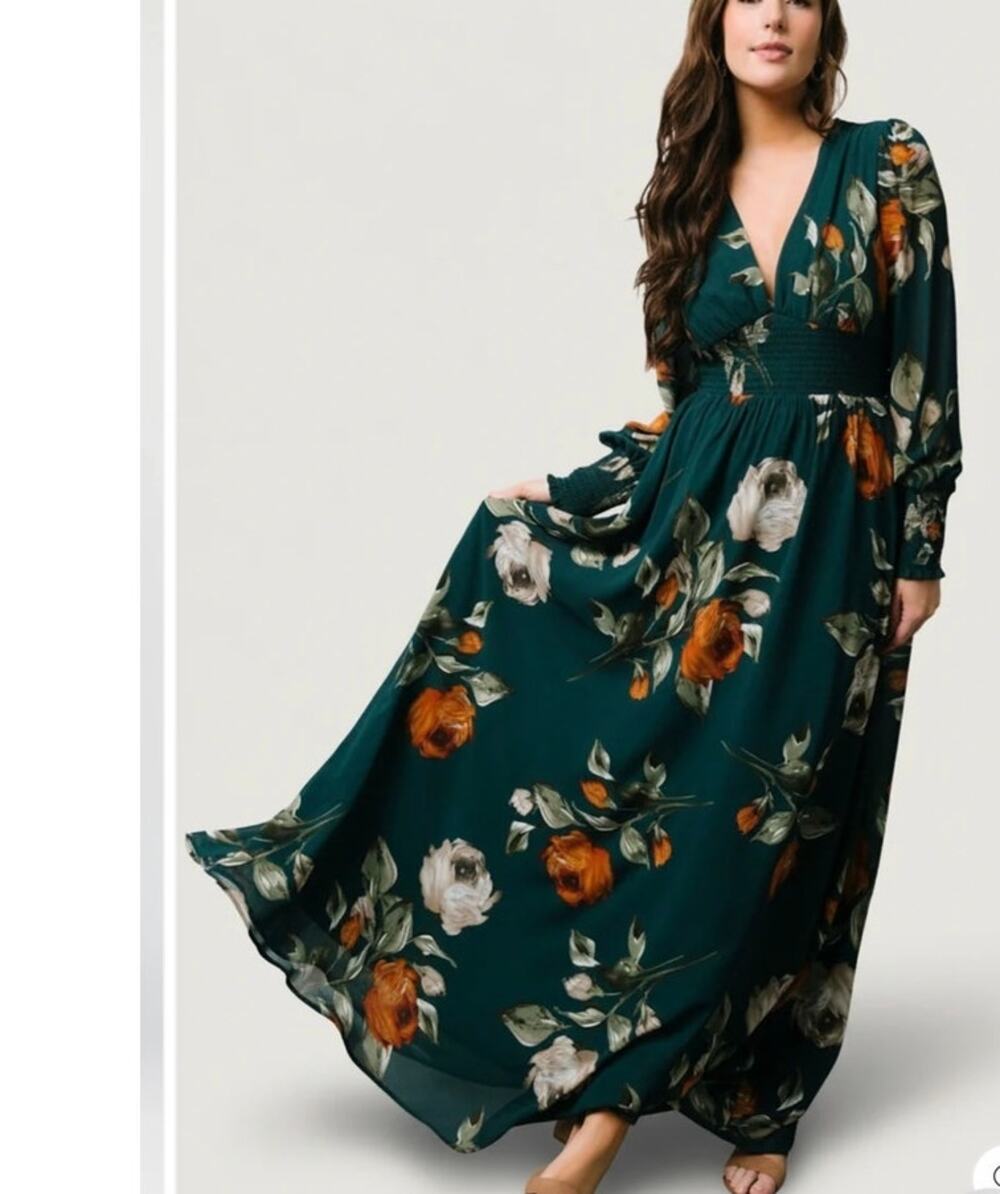 Baltic Born Olivia Sheer Long Sleeve Floral Maxi Dress Deep Topaz Women's XL NWT